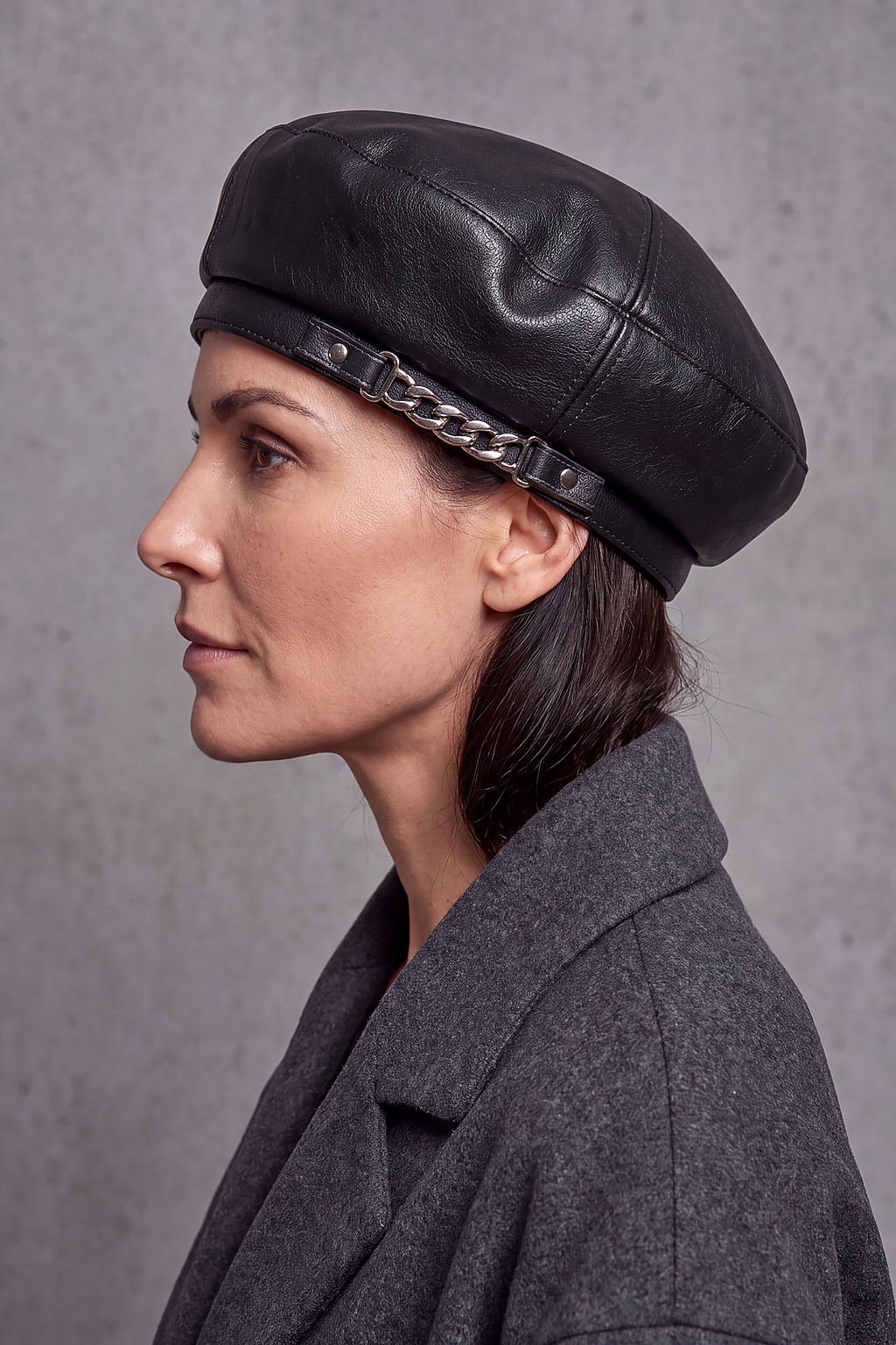 Béret Femme Cuir et Chaîne – Valentine, vue 3