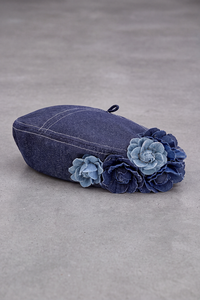 Béret Femme Jean Fleur Bohème bleu jean brut – Capucine