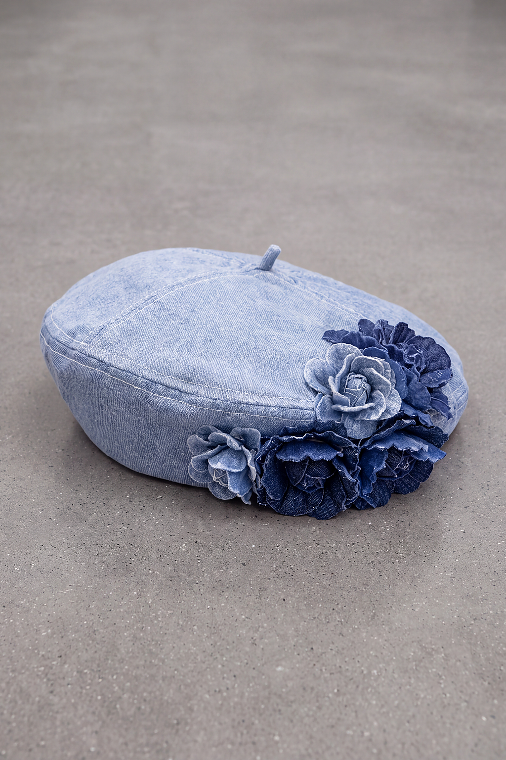 Béret Femme Jean Fleur Bohème bleu clair – Capucine