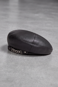 Béret Femme Cuir et Chaîne noir – Valentine